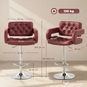 HOMCOM Scaun de Bar cu Înălțime Reglabilă, Scaun de Bucătărie Înalt din PU cu Spătar, Suport pentru Picioare, Cotiere și Șezut Confortabil, Structură Metalică, Rotativ la 360°, pentru Insulă, Roșu Vin | Aosom Romania 