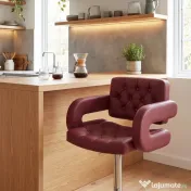 HOMCOM Scaun de Bar cu Înălțime Reglabilă, Scaun de Bucătărie Înalt din PU cu Spătar, Suport pentru Picioare, Cotiere și Șezut Confortabil, Structură Metalică, Rotativ la 360°, pentru Insulă, Roșu Vin | Aosom Romania 