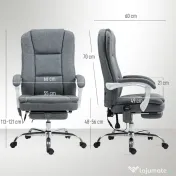HOMCOM Scaun de Birou Masaj cu 6 Puncte, Încălzire și Suport pentru Picioare, Scaun Ergonomic Rabatabil Rotativ din Stofă Tip In Respirabil cu Telecomandă și Înălțime Reglabilă, Gri | Aosom Romania