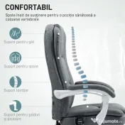 HOMCOM Scaun de Birou Masaj cu 6 Puncte, Încălzire și Suport pentru Picioare, Scaun Ergonomic Rabatabil Rotativ din Stofă Tip In Respirabil cu Telecomandă și Înălțime Reglabilă, Gri | Aosom Romania