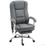 HOMCOM Scaun de Birou Masaj cu 6 Puncte, Încălzire și Suport pentru Picioare, Scaun Ergonomic Rabatabil Rotativ din Stofă Tip In Respirabil cu Telecomandă și Înălțime Reglabilă, Gri