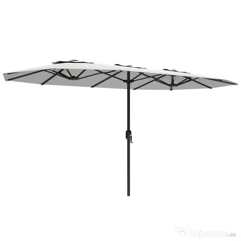 Outsunny Umbrelă Dublă de Grădină 4.6x2.7 m, Umbrelă de Exterior cu Manivelă, Husă Protectoare, 12 Spițe, Anti UV 50+, pentru Terasă Balcon Piscină Grădină, Alb | Aosom Romania