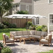Outsunny Umbrelă Dublă de Grădină 4.6x2.7 m, Umbrelă de Exterior cu Manivelă, Husă Protectoare, 12 Spițe, Anti UV 50+, pentru Terasă Balcon Piscină Grădină, Alb | Aosom Romania