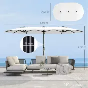Outsunny Umbrelă Dublă de Grădină 4.6x2.7 m, Umbrelă de Exterior cu Manivelă, Husă Protectoare, 12 Spițe, Anti UV 50+, pentru Terasă Balcon Piscină Grădină, Alb | Aosom Romania
