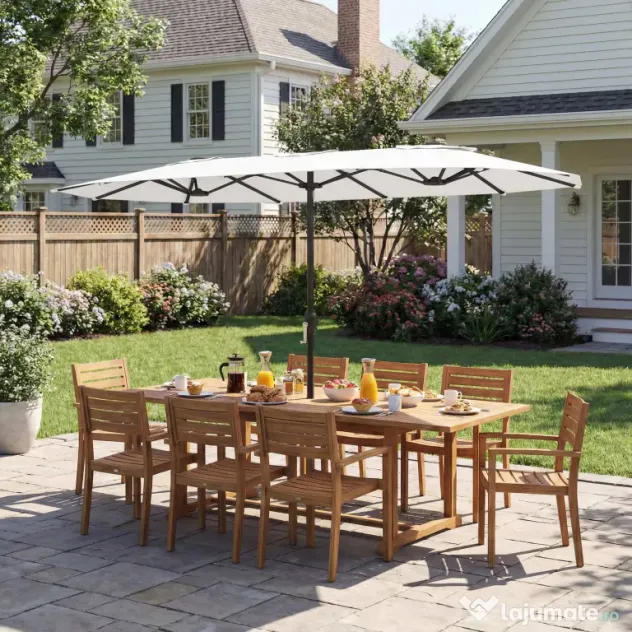 Outsunny Umbrelă Dublă de Grădină 4.6x2.7 m, Umbrelă de Exterior cu Manivelă, Husă Protectoare, 12 Spițe, Anti UV 50+, pentru Terasă Balcon Piscină Grădină, Alb | Aosom Romania