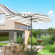 Outsunny Umbrelă Dublă de Grădină 4.6x2.7 m, Umbrelă de Exterior cu Manivelă, Husă Protectoare, 12 Spițe, Anti UV 50+, pentru Terasă Balcon Piscină Grădină, Alb | Aosom Romania