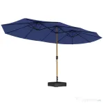 Outsunny Umbrelă Dublă cu 12 Spițe, Manivelă, Bază încrucișată și Saci de Nisip, 4,7x2,8 m, Albastru Închis