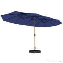 Outsunny Umbrelă Dublă de Grădină 4.7x2.8 m, Umbrelă de Exterior cu Manivelă, Bază Cruce, Saci de Nisip, Husă de Protecție, 12 Spițe, Anti-UV, pentru Terasă și Balcon, Albastru Închis | Aosom Romania