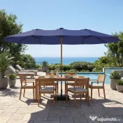 Outsunny Umbrelă Dublă de Grădină 4.7x2.8 m, Umbrelă de Exterior cu Manivelă, Bază Cruce, Saci de Nisip, Husă de Protecție, 12 Spițe, Anti-UV, pentru Terasă și Balcon, Albastru Închis | Aosom Romania 