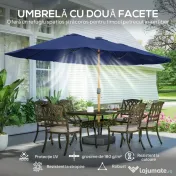 Outsunny Umbrelă Dublă de Grădină 4.7x2.8 m, Umbrelă de Exterior cu Manivelă, Bază Cruce, Saci de Nisip, Husă de Protecție, 12 Spițe, Anti-UV, pentru Terasă și Balcon, Albastru Închis | Aosom Romania 