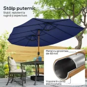 Outsunny Umbrelă Dublă de Grădină 4.7x2.8 m, Umbrelă de Exterior cu Manivelă, Bază Cruce, Saci de Nisip, Husă de Protecție, 12 Spițe, Anti-UV, pentru Terasă și Balcon, Albastru Închis | Aosom Romania 