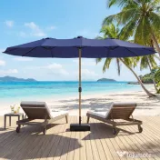 Outsunny Umbrelă Dublă de Grădină 4.7x2.8 m, Umbrelă de Exterior cu Manivelă, Bază Cruce, Saci de Nisip, Husă de Protecție, 12 Spițe, Anti-UV, pentru Terasă și Balcon, Albastru Închis | Aosom Romania 
