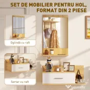 HOMCOM Set de Intrare cu Oglindă cu Raft și Dulap Suspendat cu Sertar și 2 Rafturi Deschise, din Lemn și Sticlă | Aosom Romania 