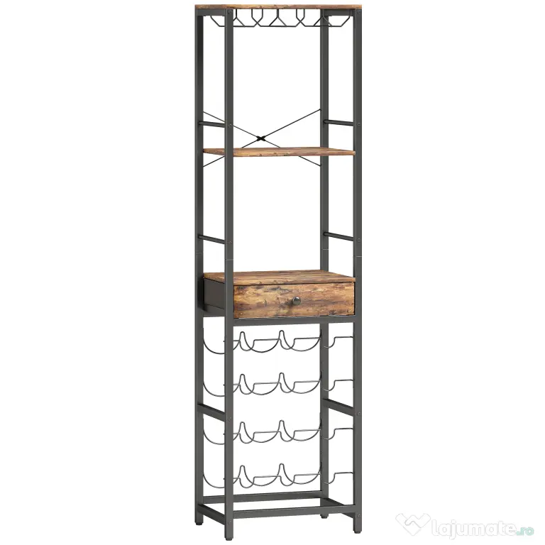 HOMCOM Dulap de Bar, Mobilier de Bar cu Sertar și Suport pentru Pahare, Maro Rustic | Aosom Romania