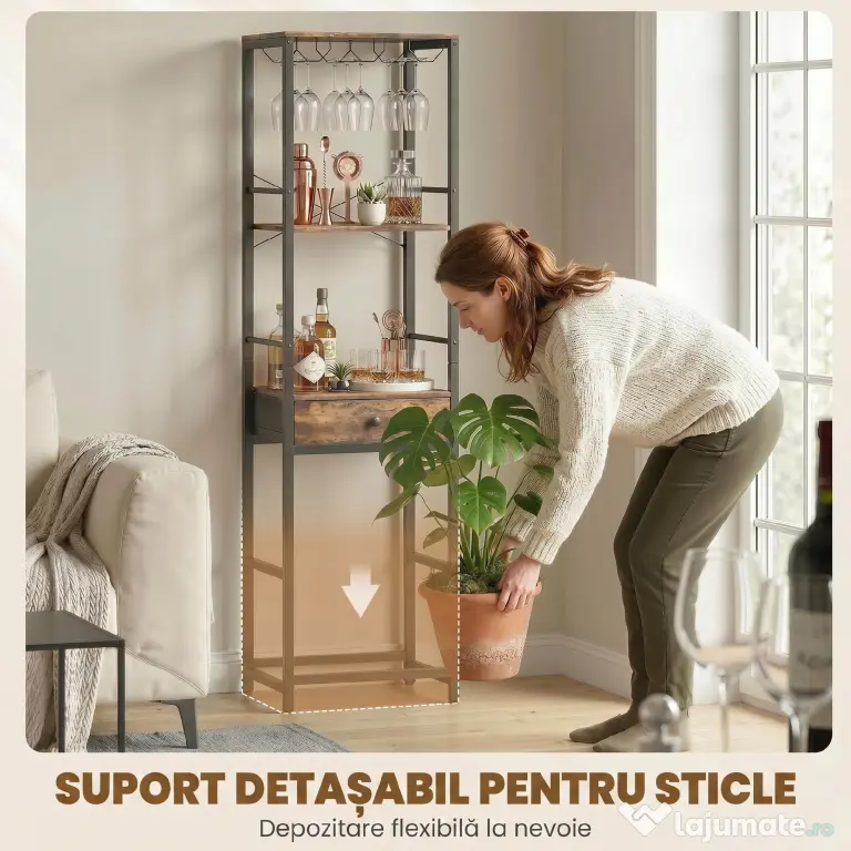 HOMCOM Dulap de Bar, Mobilier de Bar cu Sertar și Suport pentru Pahare, Maro Rustic | Aosom Romania
