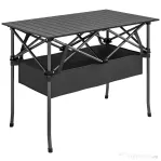 Masă de Picnic Pliabilă și Portabilă Outsunny cu Plasă de Depozitare și Geantă de Transport, pentru Camping și Exterior, Neagră