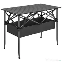 Masă de Picnic Pliabilă și Portabilă Outsunny cu Plasă de Depozitare și Geantă pentru Transport, pentru Camping și Exterior, Negru | Aosom Romania 