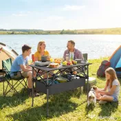 Masă de Picnic Pliabilă și Portabilă Outsunny cu Plasă de Depozitare și Geantă pentru Transport, pentru Camping și Exterior, Negru | Aosom Romania 