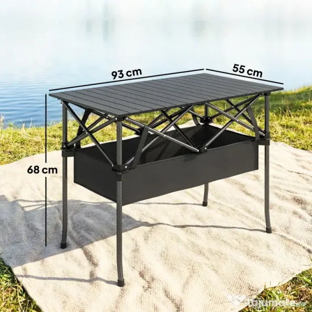 Masă de Picnic Pliabilă și Portabilă Outsunny cu Plasă de Depozitare și Geantă pentru Transport, pentru Camping și Exterior, Negru | Aosom Romania