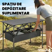 Masă de Picnic Pliabilă și Portabilă Outsunny cu Plasă de Depozitare și Geantă pentru Transport, pentru Camping și Exterior, Negru | Aosom Romania 