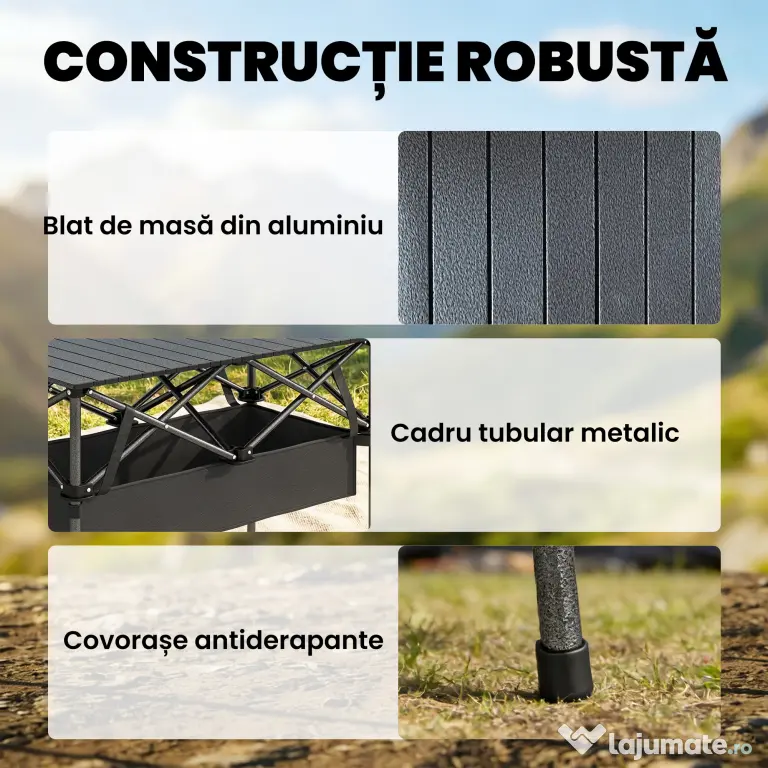 Masă de Picnic Pliabilă și Portabilă Outsunny cu Plasă de Depozitare și Geantă pentru Transport, pentru Camping și Exterior, Negru | Aosom Romania