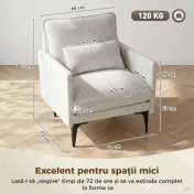 HOMCOM Fotoliu Living Tapițat din Țesătură cu Efect de In cu Brațe, Pernă Lombară și Șezut Generos, Alb | Aosom Romania 
