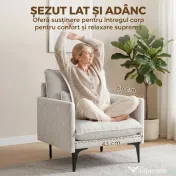 HOMCOM Fotoliu Living Tapițat din Țesătură cu Efect de In cu Brațe, Pernă Lombară și Șezut Generos, Alb | Aosom Romania 
