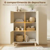 HOMCOM Servantă de Bucătărie, Mobilier de Bucătărie cu 6 Compartimente cu Uși Soft Close pentru Living, Sufragerie, Alb și Lemn | Aosom Romania