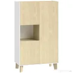 HOMCOM Servantă de Bucătărie, Mobilier de Bucătărie cu 6 Compartimente cu Uși Soft Close pentru Living, Sufragerie, Alb și Lemn
