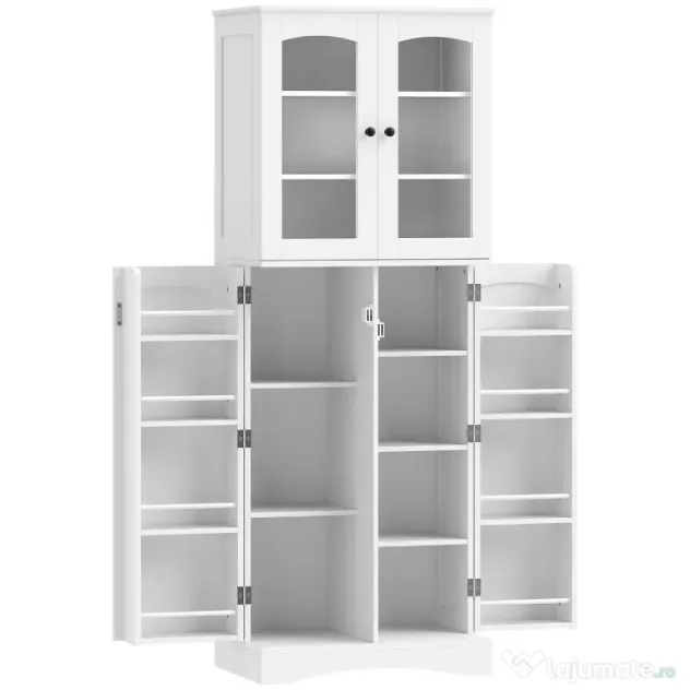 HOMCOM Dulap Bucătărie 162 cm, Credenza, Uși Acrilice Soft-Close, Rafturi, Alb. | Aosom Romania