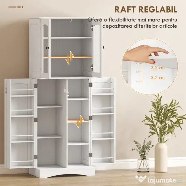 HOMCOM Dulap Bucătărie 162 cm, Credenza, Uși Acrilice Soft-Close, Rafturi, Alb. | Aosom Romania