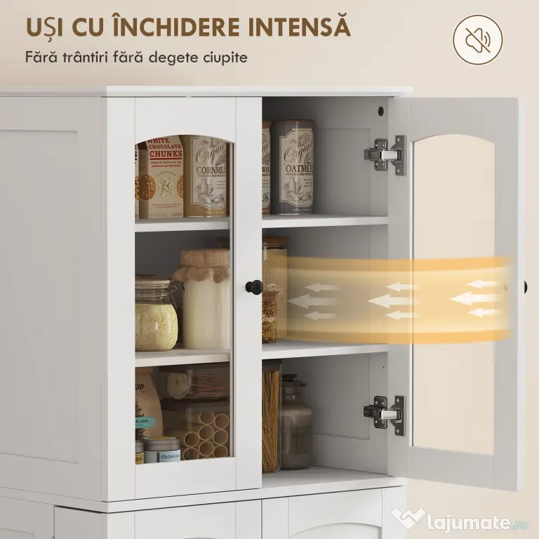 HOMCOM Dulap Bucătărie 162 cm, Credenza, Uși Acrilice Soft-Close, Rafturi, Alb. | Aosom Romania