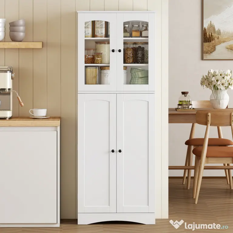 HOMCOM Dulap Bucătărie 162 cm, Credenza, Uși Acrilice Soft-Close, Rafturi, Alb. | Aosom Romania