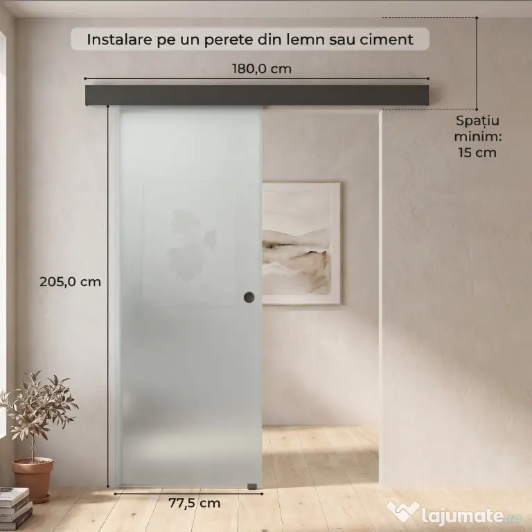 HOMCOM Ușă Glisantă de Interior din Sticlă Temperată Sablată cu Șină Silențioasă, Ghidaj, Kit Feronerie, Transparentă | Aosom Romania