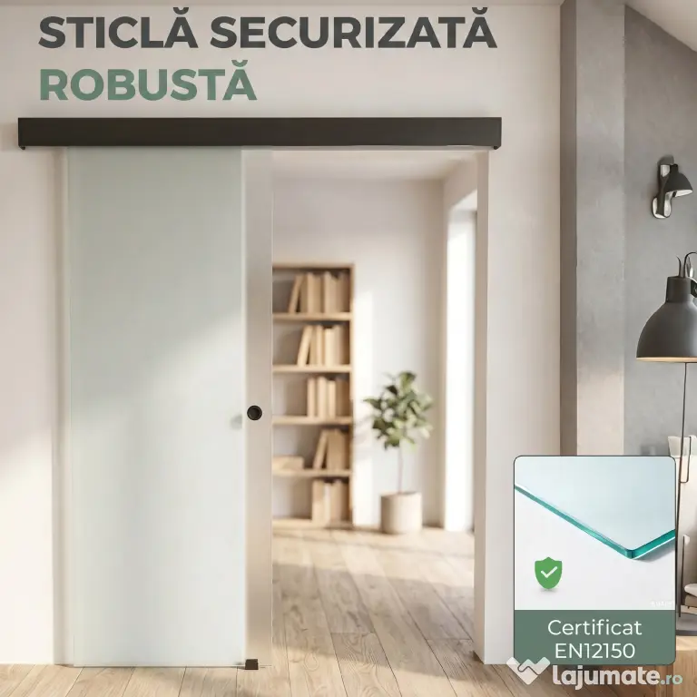 HOMCOM Ușă Glisantă de Interior din Sticlă Temperată Sablată cu Șină Silențioasă, Ghidaj, Kit Feronerie, Transparentă | Aosom Romania