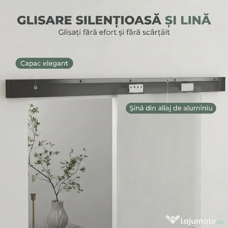 HOMCOM Ușă Glisantă de Interior din Sticlă Temperată Sablată cu Șină Silențioasă, Ghidaj, Kit Feronerie, Transparentă | Aosom Romania