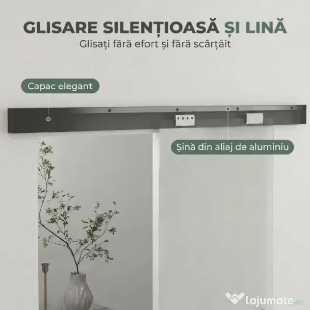 HOMCOM Ușă Glisantă de Interior din Sticlă Temperată Sablată cu Șină Silențioasă, Ghidaj, Kit Feronerie, Transparentă | Aosom Romania