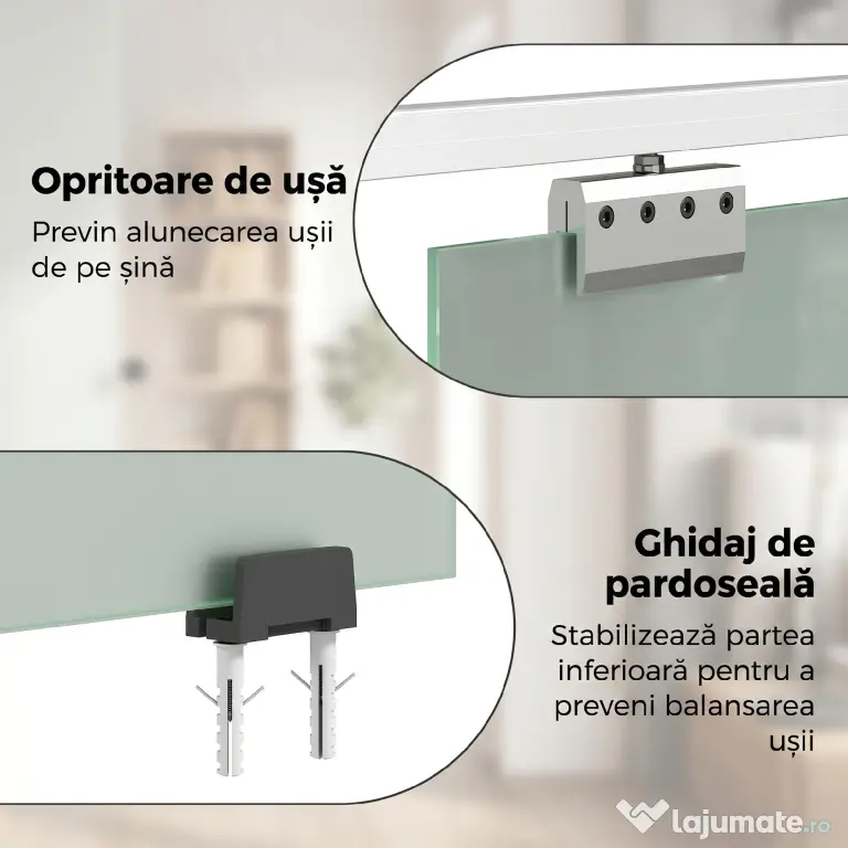HOMCOM Ușă Glisantă de Interior din Sticlă Temperată Sablată cu Șină Silențioasă, Ghidaj, Kit Feronerie, Transparentă | Aosom Romania