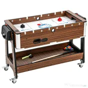 SPORTNOW Masă 3 în 1: Air Hockey, Biliard, Fotbal de masă, Roți blocabile, Poliță 