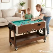 SPORTNOW Masă 3 în 1: Air Hockey, Biliard, Fotbal de masă, Roți blocabile, Poliță 