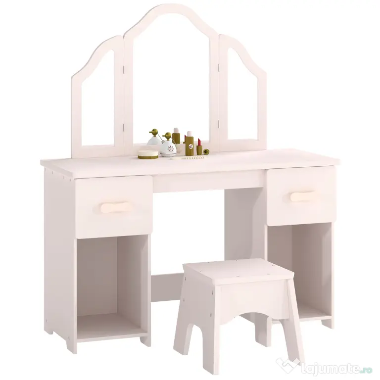 AIYAPLAY Măsuță de Toaletă pentru Copii cu Scaun și Oglindă, 60x36x88 cm, Roz | Aosom Romania