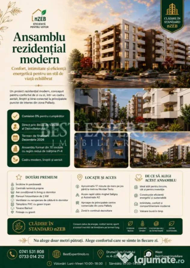 2 Camere Decomandat | 57,90 mp | Bucătărie Separată | Com