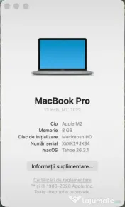 Apple Macbook Pro M2, 13’, 8 GB RAM, 256 GB Baterie 95% 