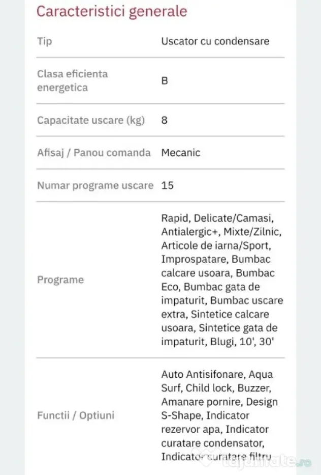 Uscător de rufe Arctic DAPL811AWG,Condensare,8kg,15 programe