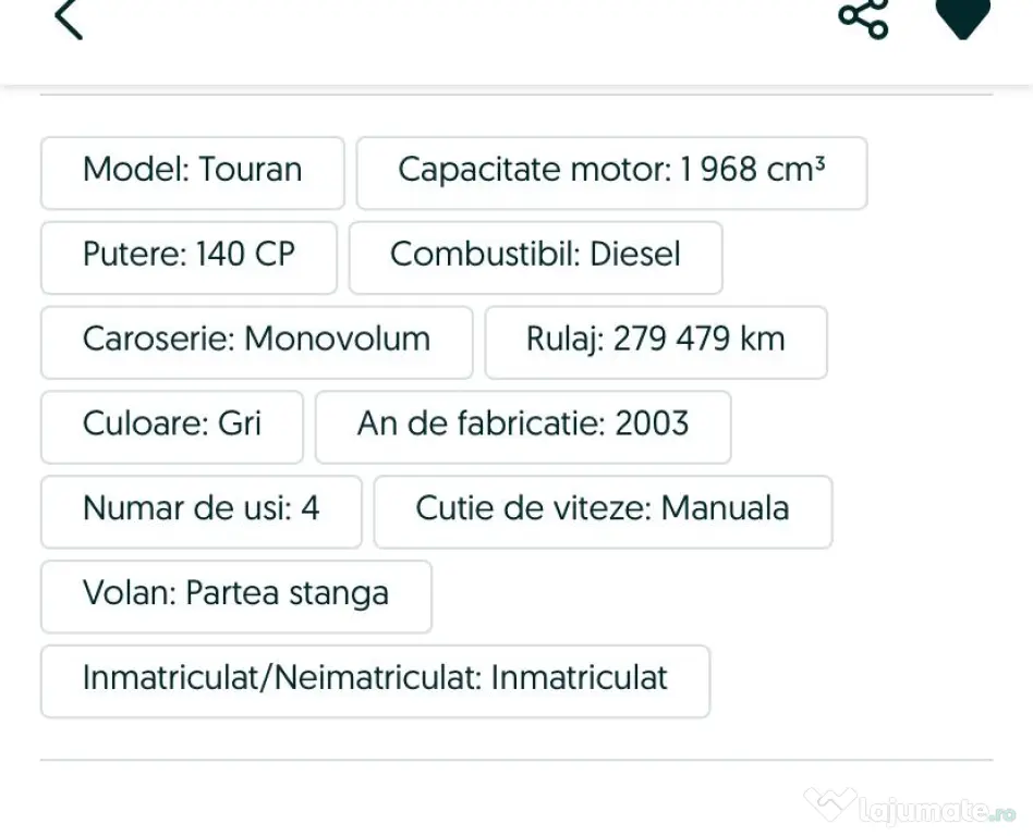Vand Wolkswagen Touran 2.0TDI 2003