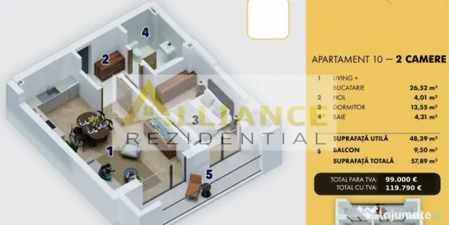 Apartament 2 camere de vanzare | Ansamblu nou | Comision 0%