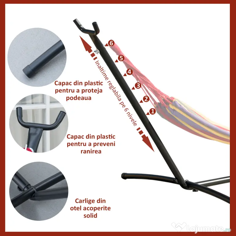 Outsunny Suport Schelet pentru Hamac Reglabil Max. 150 Kg, Negru, 280x120x110cm