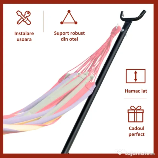 Outsunny Suport Schelet pentru Hamac Reglabil Max. 150 Kg, Negru, 280x120x110cm