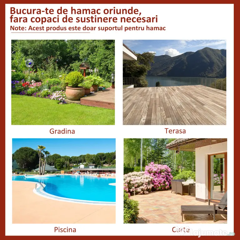 Outsunny Suport Schelet pentru Hamac Reglabil Max. 150 Kg, Negru, 280x120x110cm
