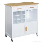 HOMCOM Mobiler de Bucătărie cu Roți, Suport de Pahare și Sticle din Bambus, 76x40x88cm